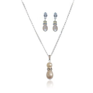 Grace Freshwater pearl and Cubic Zirconia Pendant Set - Olivier Laudus Wedding Jewellery