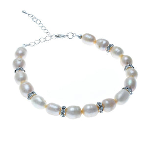 Grace Freshwater Pearl and Diamante Rondelles Bracelet - Olivier Laudus Wedding Jewellery