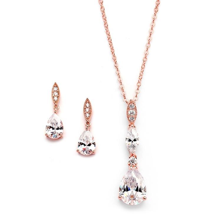 Alexa Rose Gold Simulated Diamond Pendant Set - Main Image