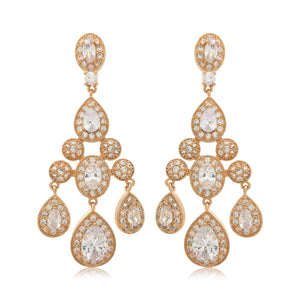 Gwen Rose Gold Chandelier Diamante Earrings - Olivier Laudus Wedding Jewellery