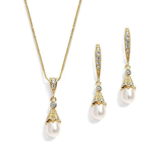 Katherine Gold Freshwater Pearl Pendant Set - Olivier Laudus Wedding Jewellery