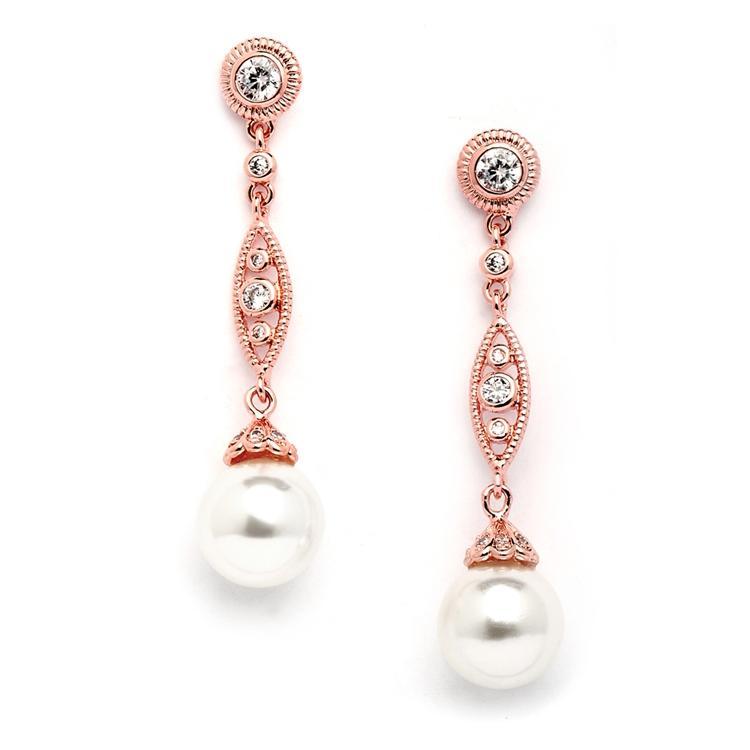 Vintage Pearl and Diamante Rose Gold Earrings