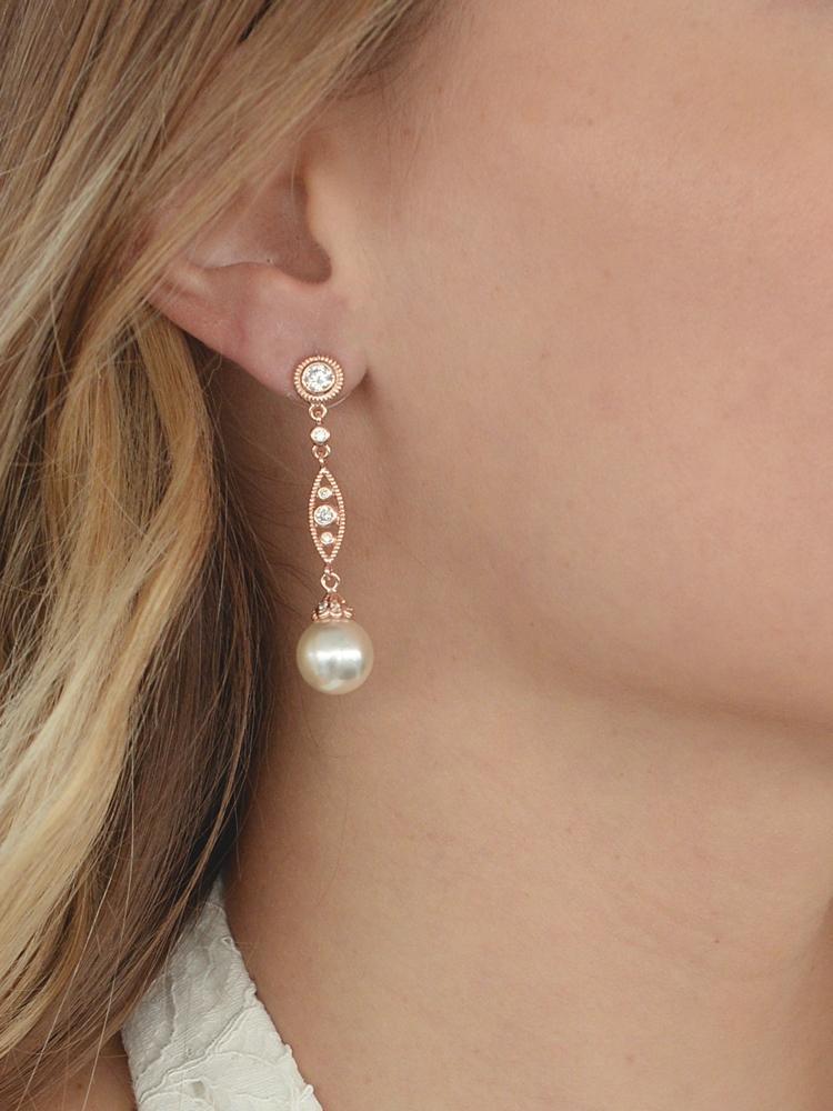 Rose gold pearl earrings on sale